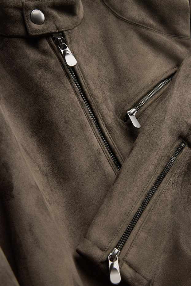 Hommes - Blouson de motard - faux suède - kaki
