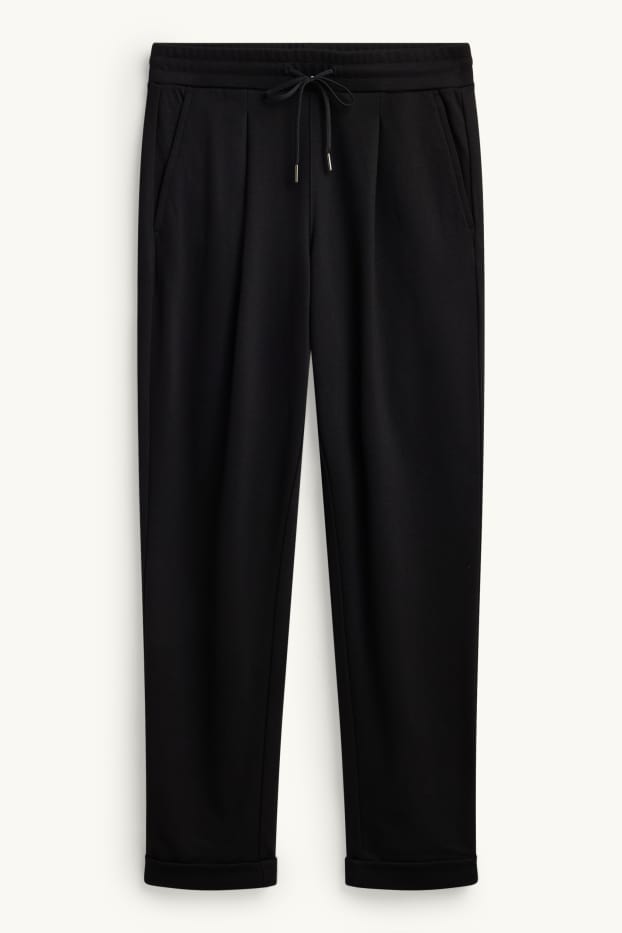 Damen - Stoffhose - Mid Waist - Tapered Fit - schwarz