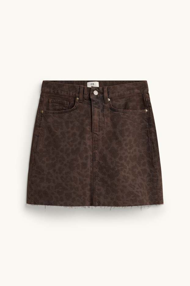 Damen - Jeans-Minirock - Leo-Print - braun