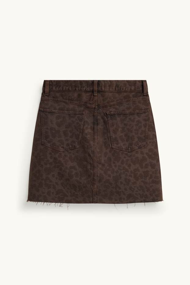 Damen - Jeans-Minirock - Leo-Print - braun