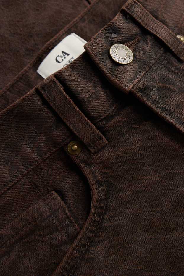Damen - Jeans-Minirock - Leo-Print - braun