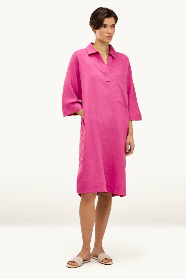 Femmes - Robe en lin - straight fit - rose
