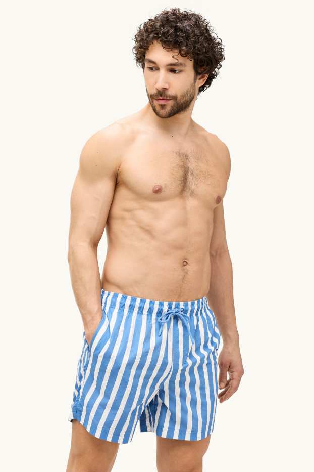 Men - Swim shorts - striped - blue / white