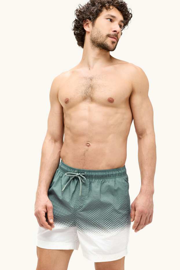 Men - Swim shorts - patterned - khaki
