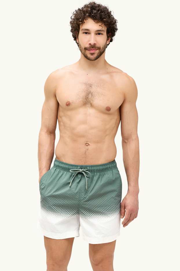 Men - Swim shorts - patterned - khaki