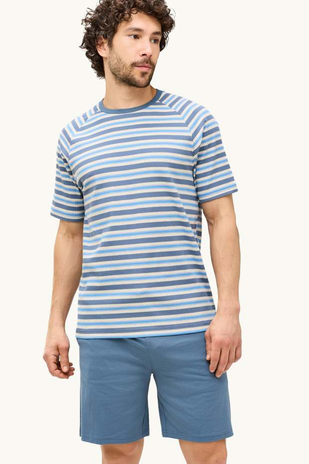 Heren - Shortama - 2-delig - blauw / wit
