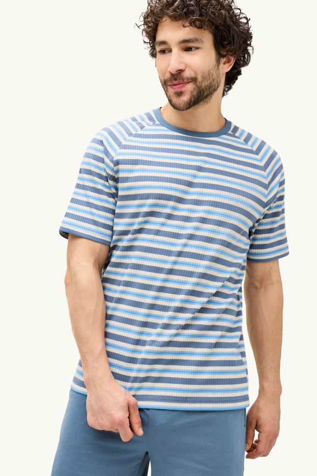 Heren - Shortama - 2-delig - blauw / wit