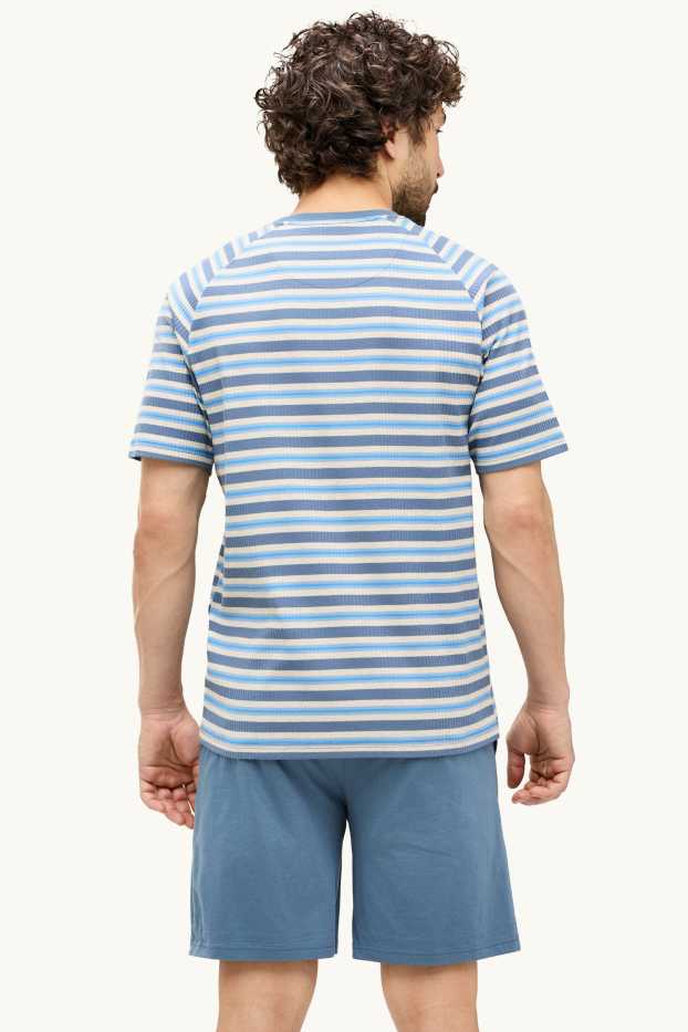 Heren - Shortama - 2-delig - blauw / wit