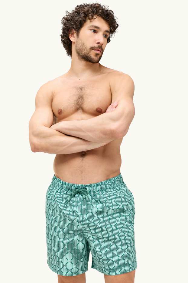 Men - Swim shorts - patterned - green