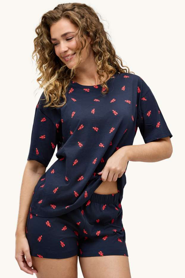 Femei - Pijama scurtă - cu model - albastru închis