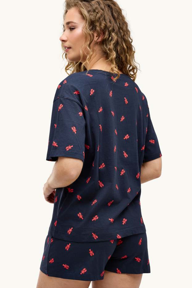 Femei - Pijama scurtă - cu model - albastru închis