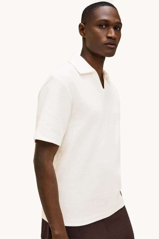 Heren - Gebreid poloshirt - relaxed fit - wit