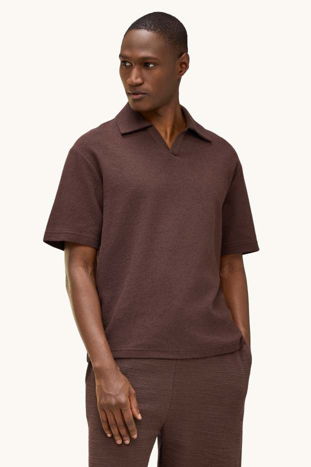 Heren - Gebreid poloshirt - relaxed fit - bruin