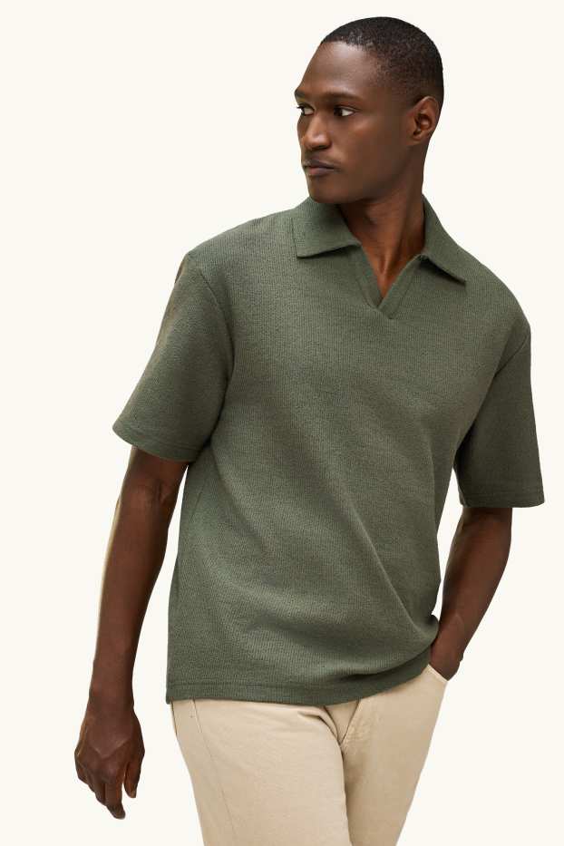 Men - Knitted polo shirt - relaxed fit - green