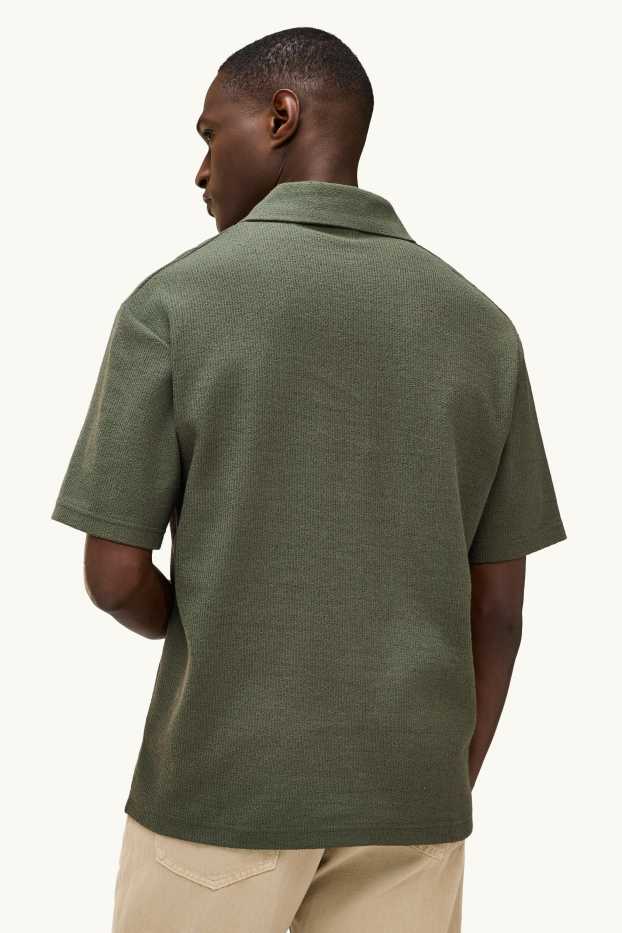 Men - Knitted polo shirt - relaxed fit - green