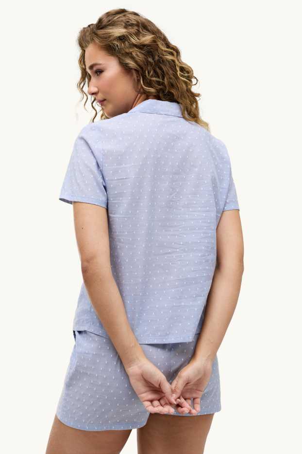 Femei - Pijama scurtă - cu buline - albastru deschis