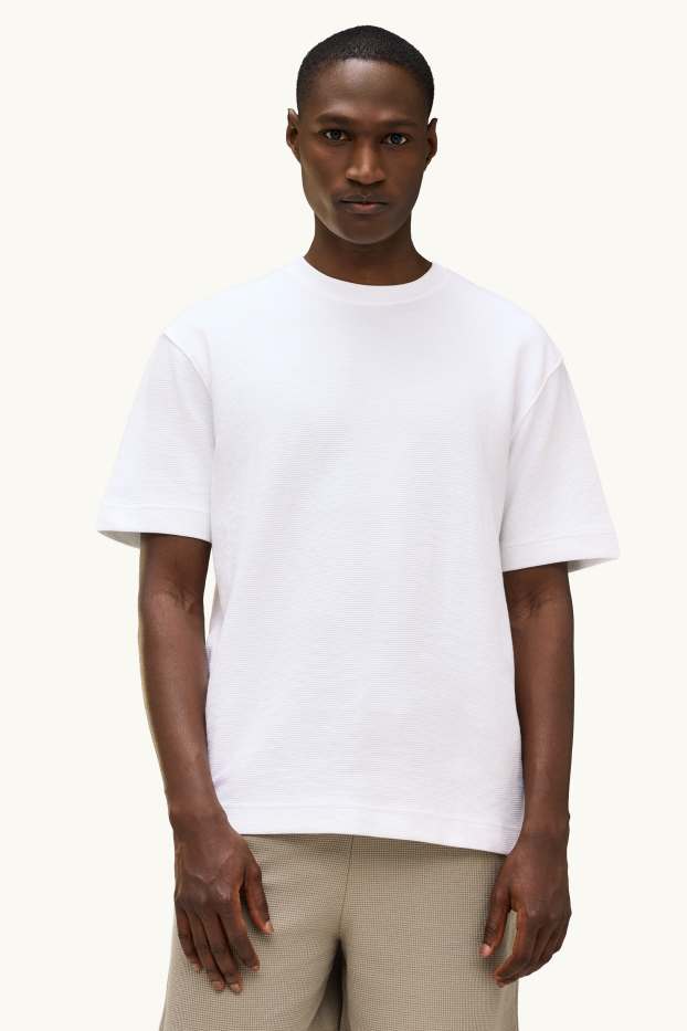 Men - T-shirt - relaxed fit - ribbed - white