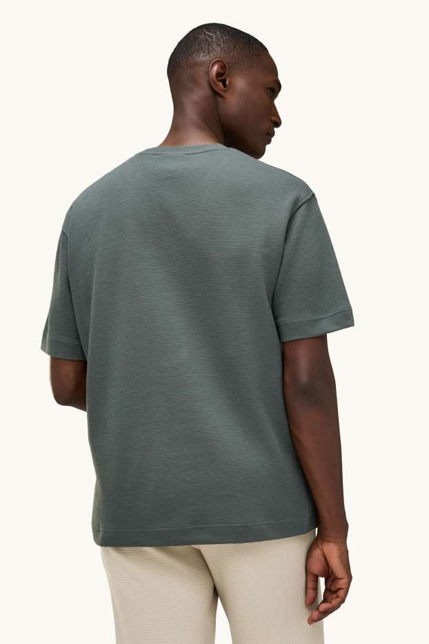 Hommes - T-shirt - relaxed fit - finition côtelée - gris foncé