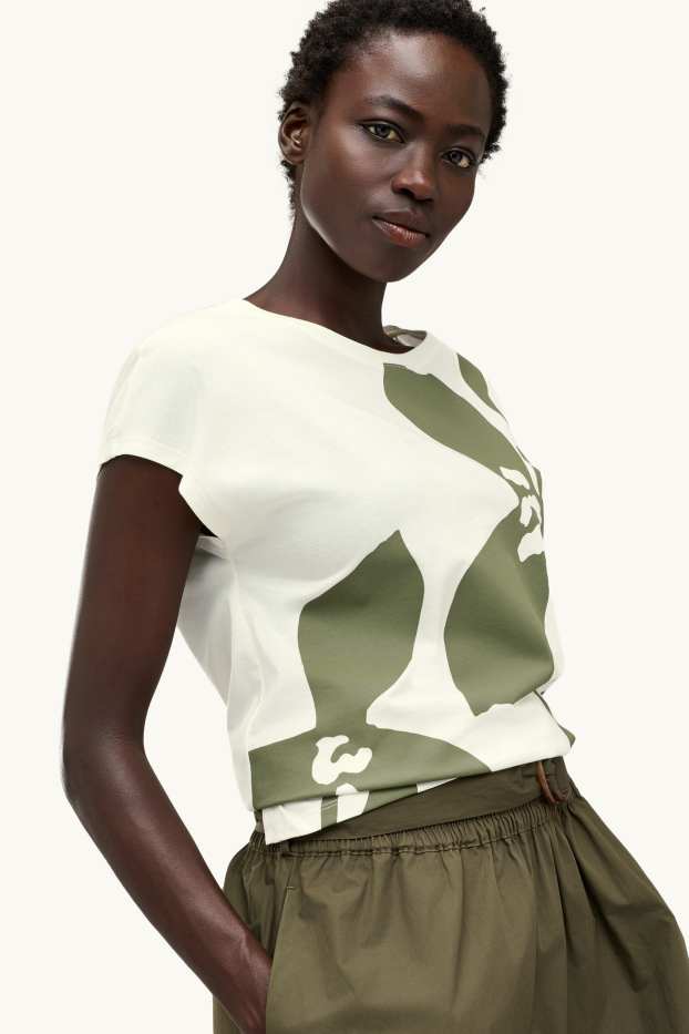 Femmes - T-shirt - regular fit - à fleurs - blanc crème