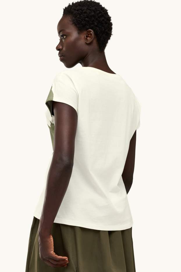 Femmes - T-shirt - regular fit - à fleurs - blanc crème