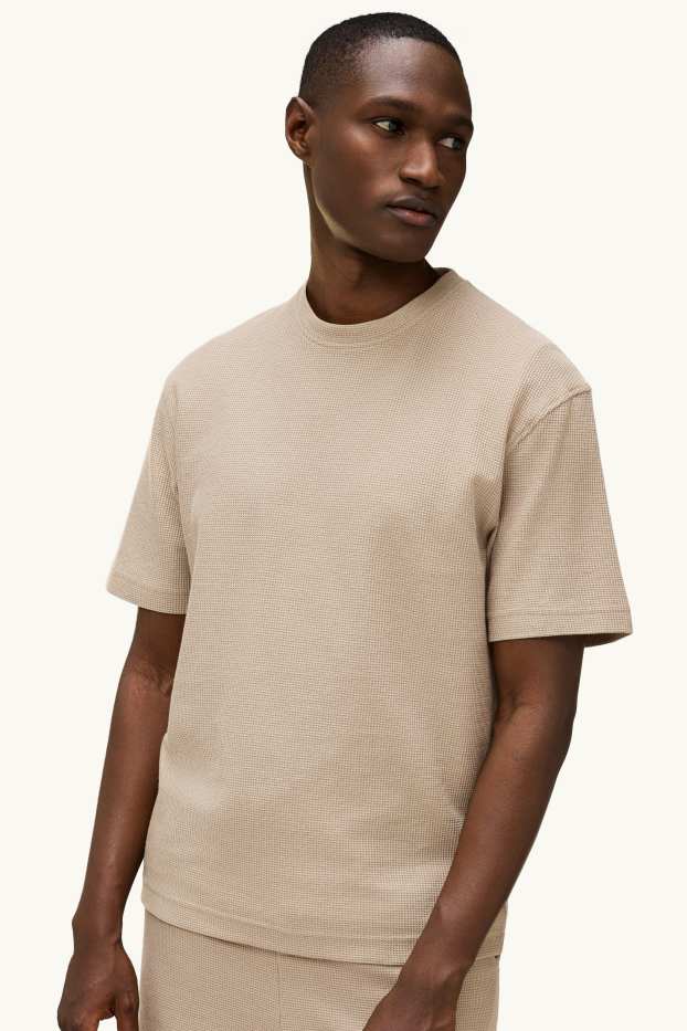 Herren - T-Shirt - Relaxed Fit - strukturiert - beige