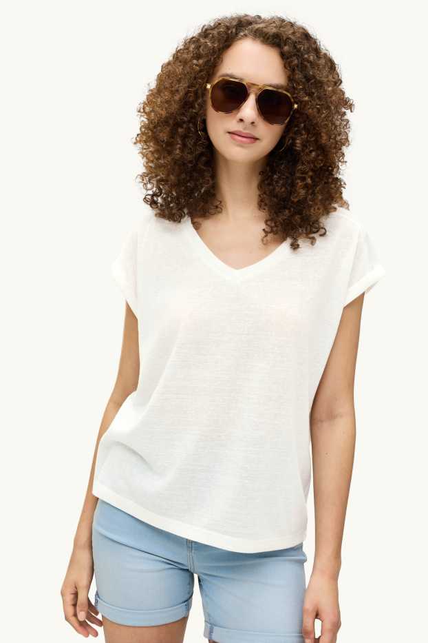Donna - T-shirt con scollo a V - relaxed fit - bianco