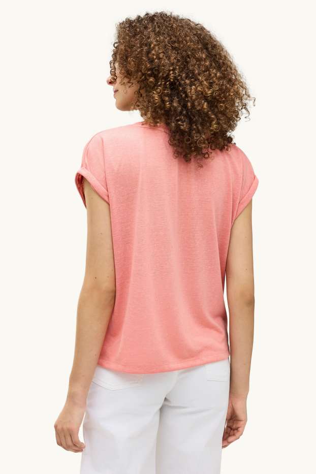Damen - T-Shirt mit V-Ausschnitt - Relaxed Fit - coral
