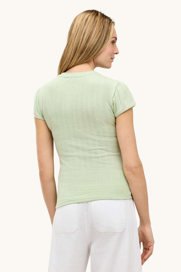 Damen - T-Shirt - Regular Fit - gerippt - hellgrün