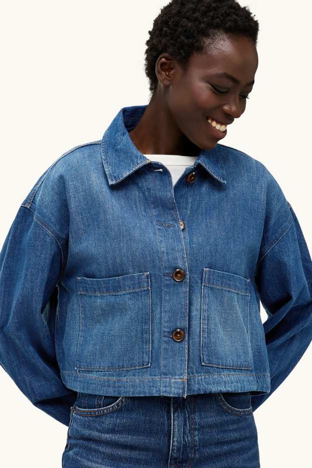 Dona - Caçadora texana crop - texà blau fosc