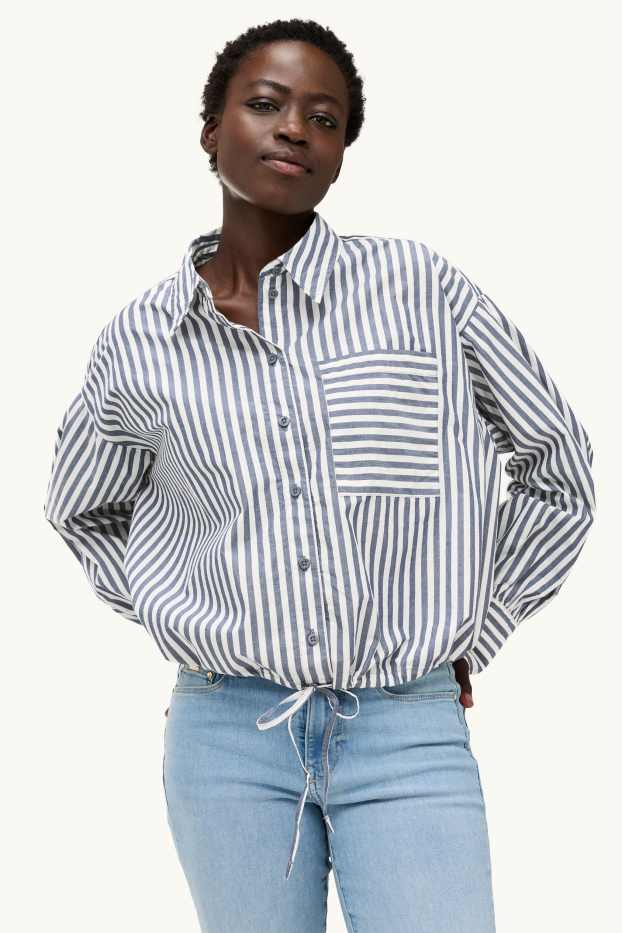Dames - Blouse - gestreept - blauw / wit