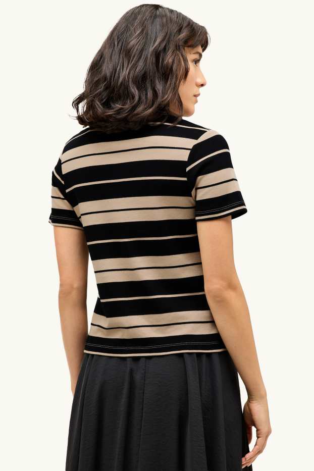 Femmes - T-shirt - slim fit - à rayures - noir / beige