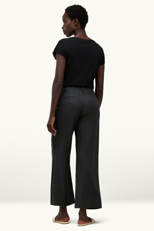 Dona - Pantalons de lli - high waist - wide leg - negre