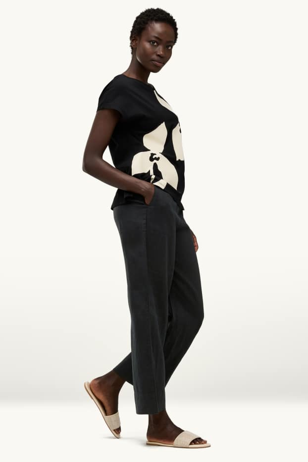Dona - Pantalons de lli - high waist - wide leg - negre