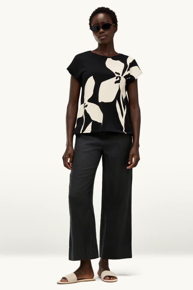 Dona - Pantalons de lli - high waist - wide leg - negre
