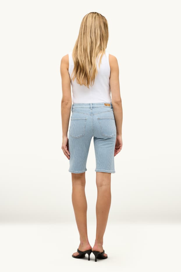 Damen - Jeans-Bermudas - Mid Waist - gestreift - hellblau