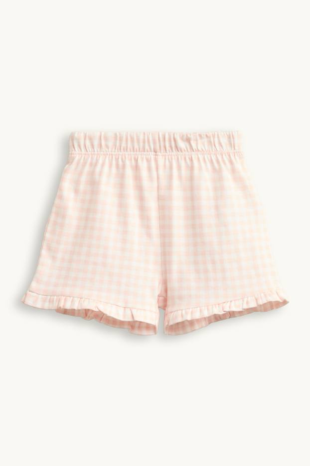Baby: meisjes - Bloemetje - babypyjama - 2-delig - geruit - roze