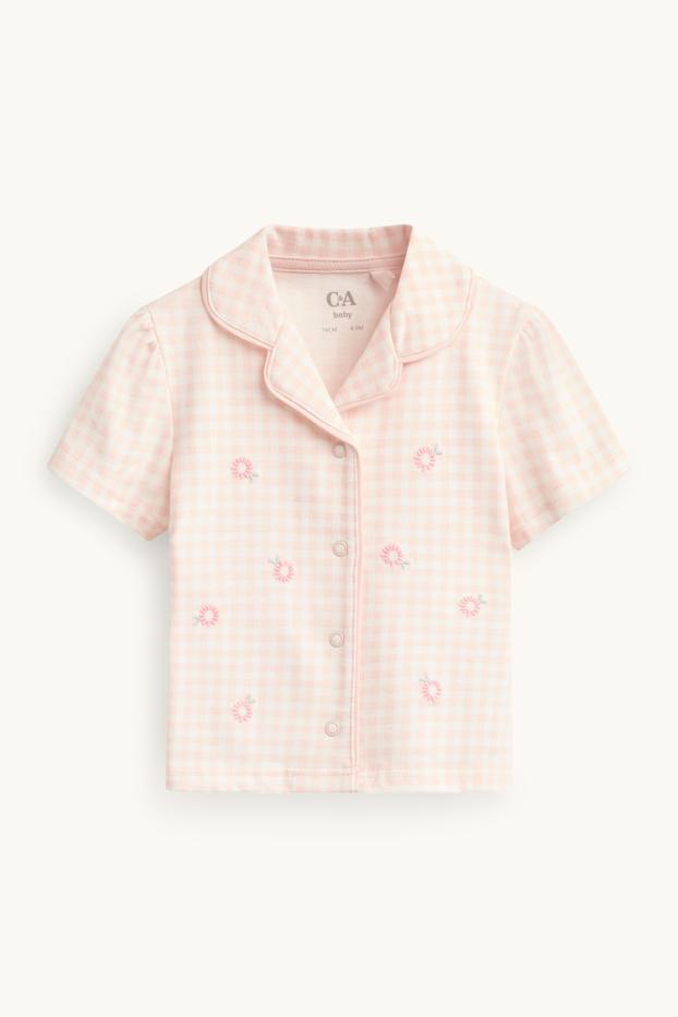 Baby: meisjes - Bloemetje - babypyjama - 2-delig - geruit - roze