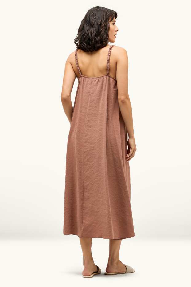 Damen - A-Linien Kleid mit V-Ausschnitt - hellbraun