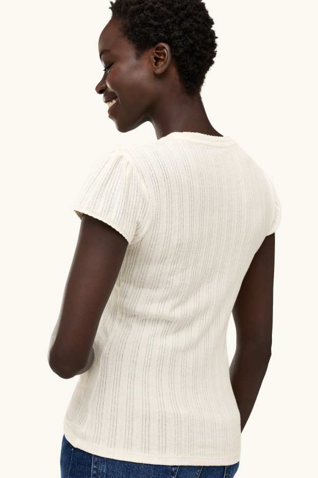 Dona - Samarreta de mànigues curtes - regular fit - acanalada - blanc