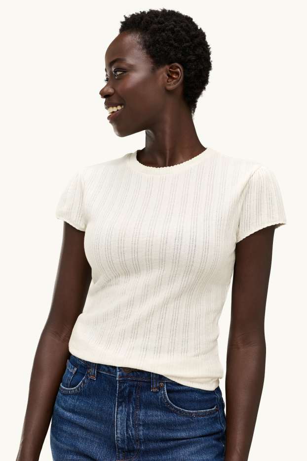 Dona - Samarreta de mànigues curtes - regular fit - acanalada - blanc