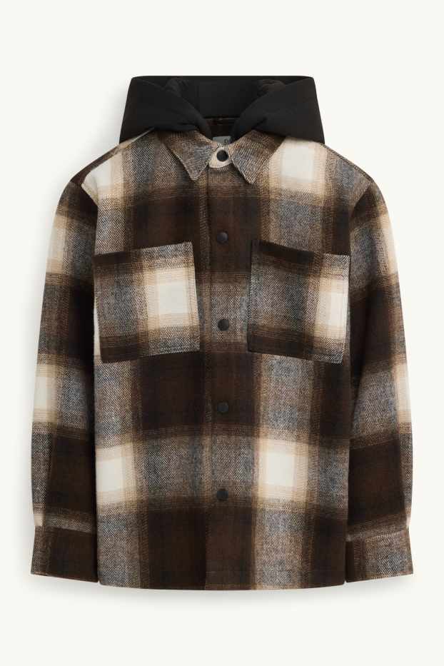 Children Boys - Flannel jacket with hood - brown