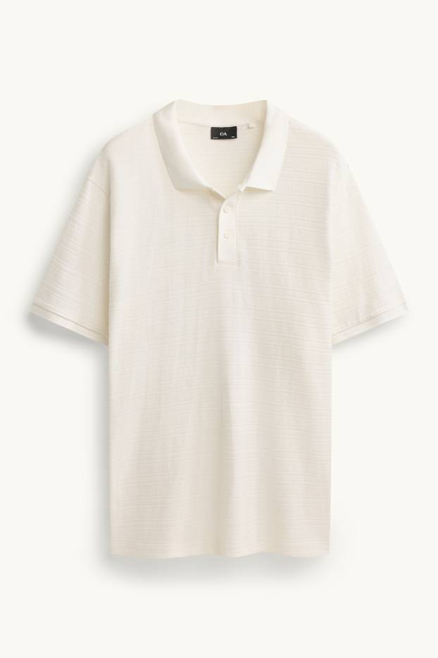 Bărbați - Tricou polo din tricot - regular fit - structurat - cu dungi - alb-crem
