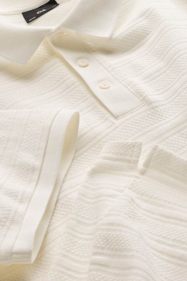Bărbați - Tricou polo din tricot - regular fit - structurat - cu dungi - alb-crem