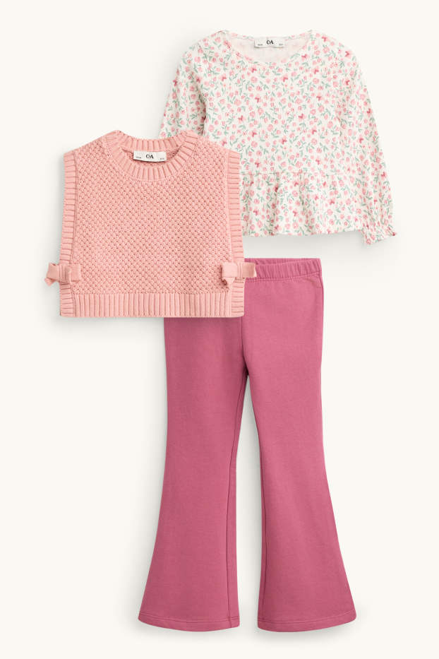 Nena - Conjunt - top de punt, brusa i leggings acampanats - 3 peces - fúcsia/rosa