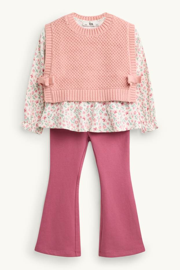Nena - Conjunt - top de punt, brusa i leggings acampanats - 3 peces - fúcsia/rosa