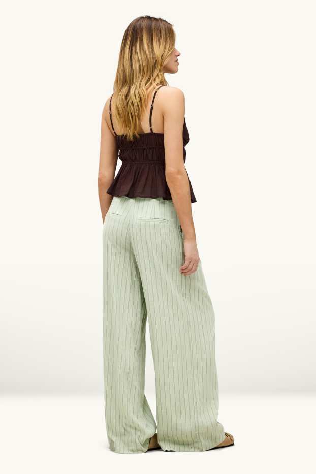 Dona - Pantalons de tela amb component de lli - mid waist - wide leg - verd clar