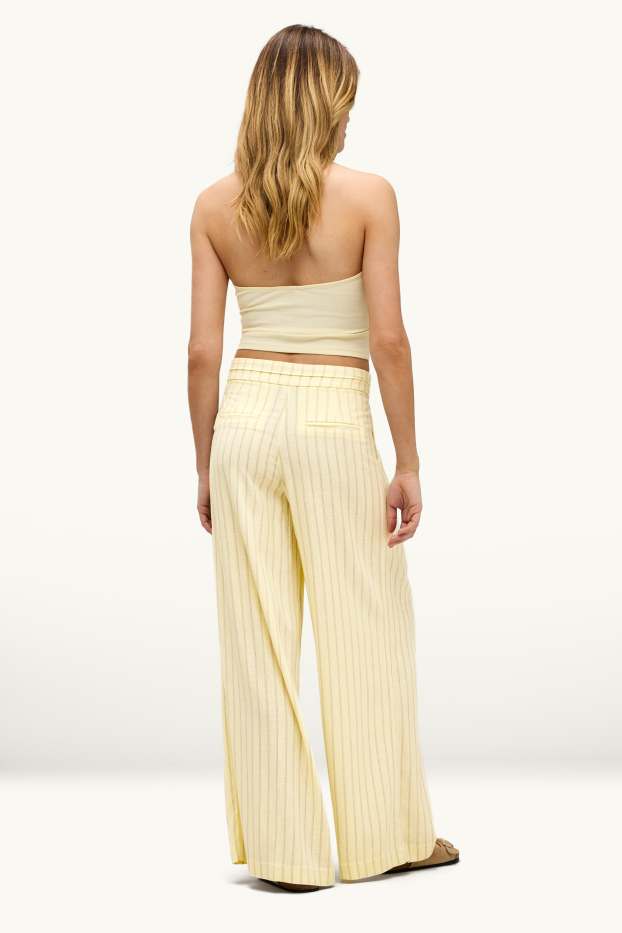 Dona - Pantalons de tela amb component de lli - mid waist - wide leg - groc
