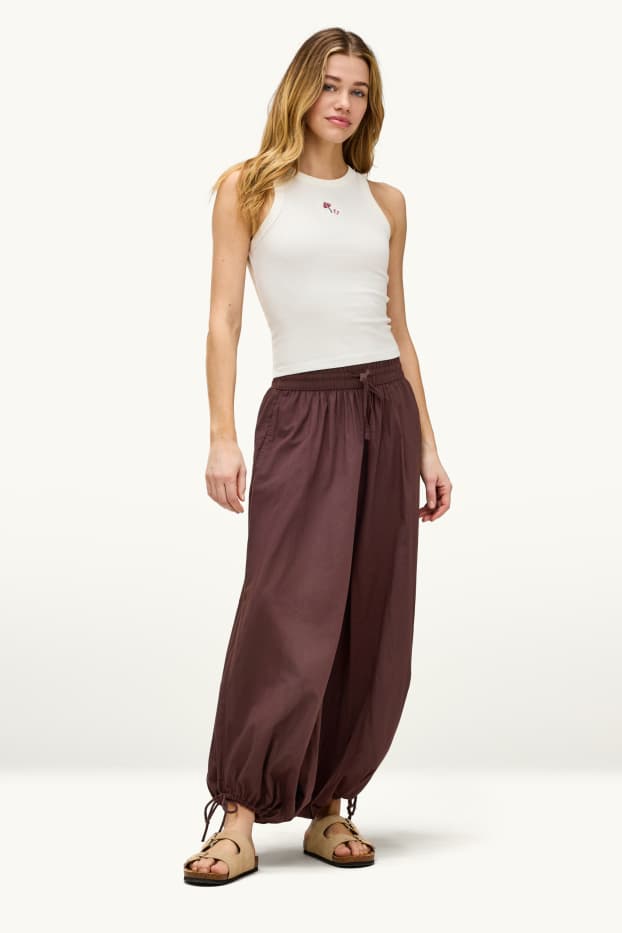 Donna - Pantaloni harem - vita media - balloon leg - marrone
