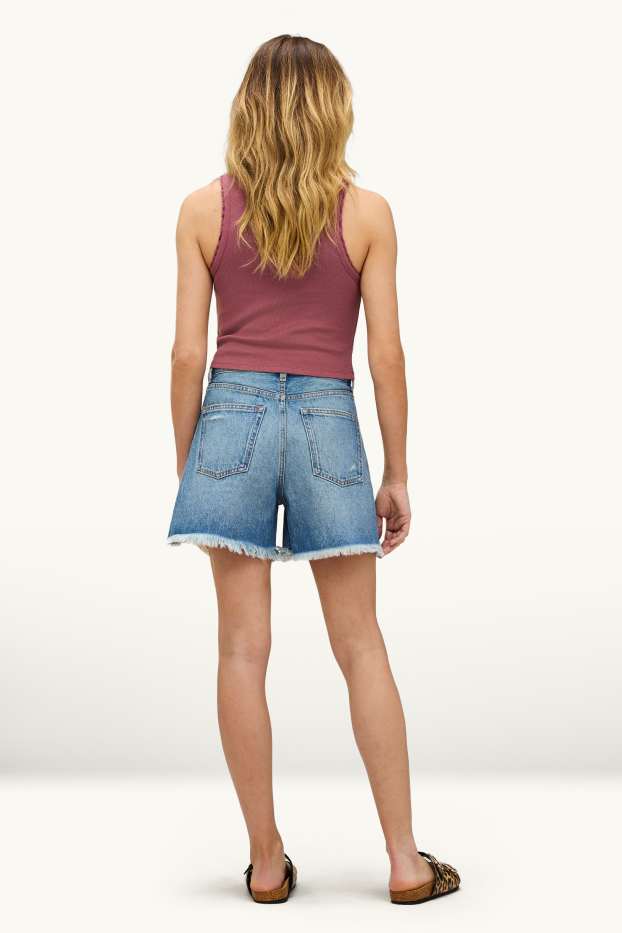 Damen - Jeans-Shorts - High Waist - jeansblau