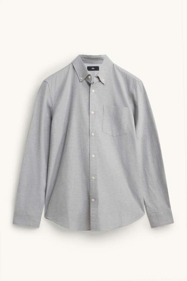 Herren - Hemd - Regular Fit - Button-down - hellgrau
